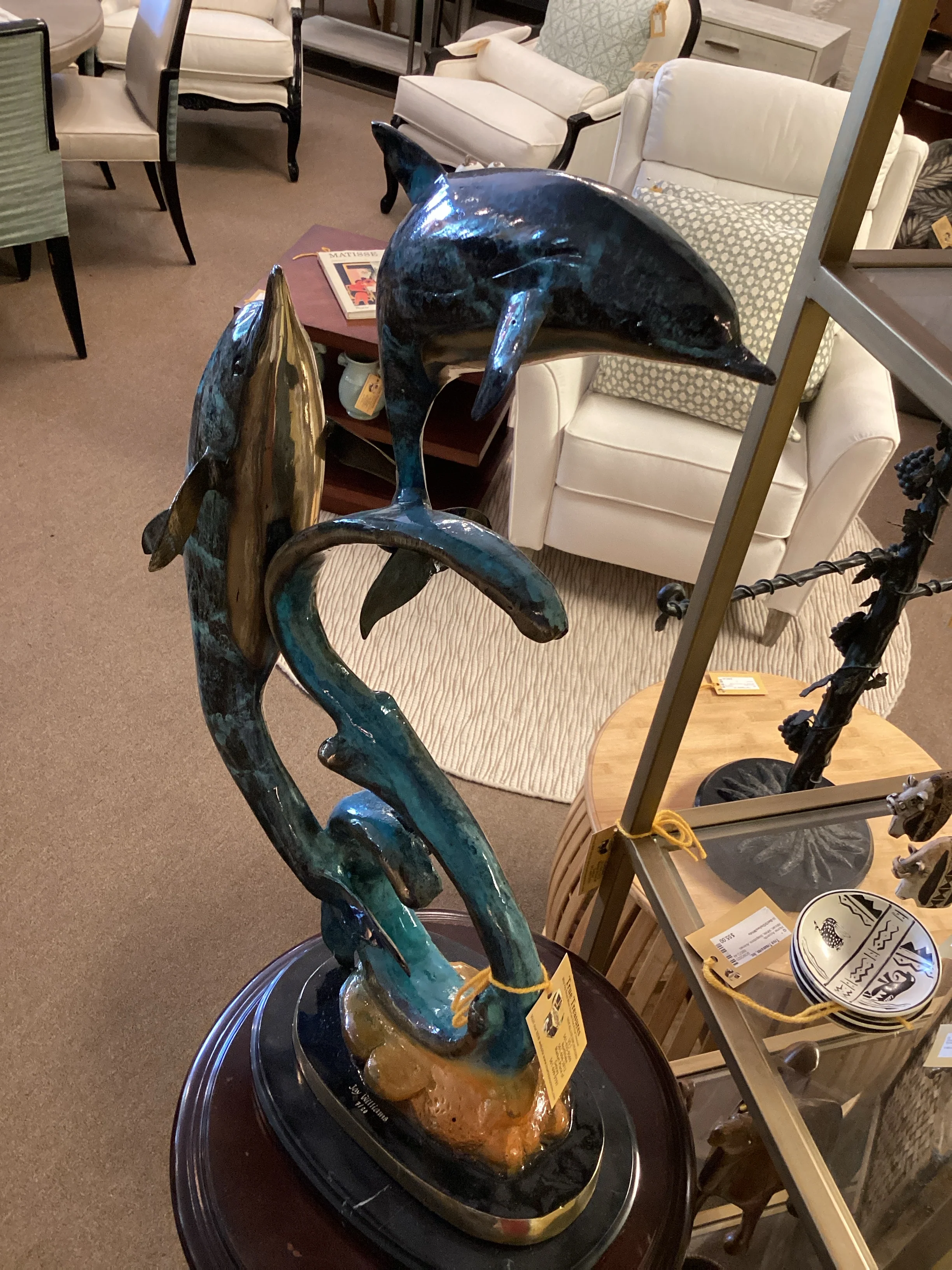 2 Bronze Dolphins on Wave - Image 2