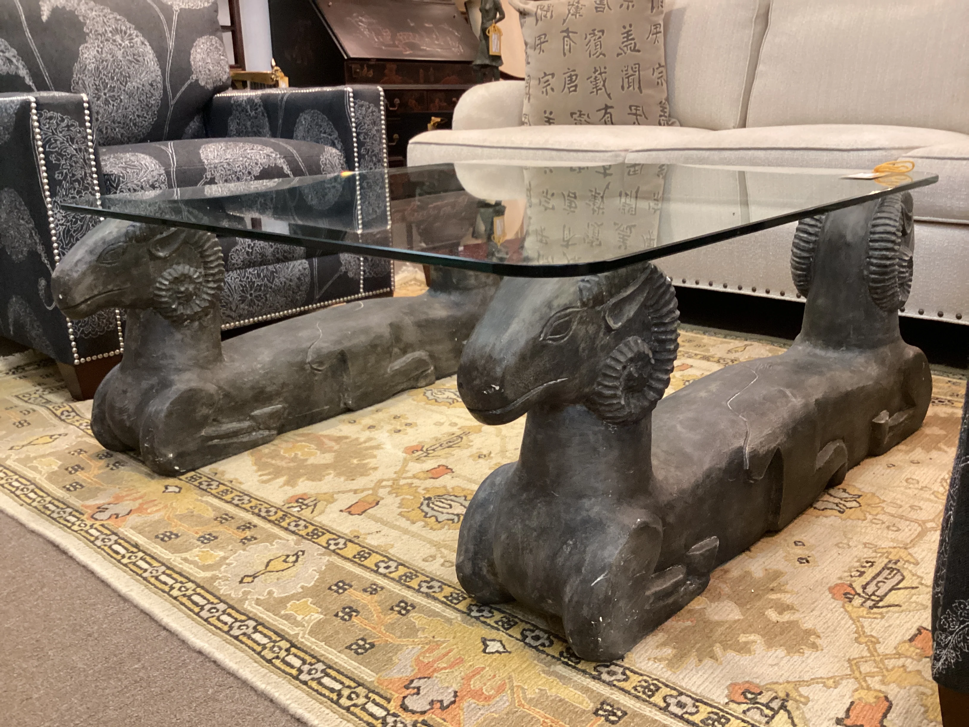2 Rams Base Glass Top Coffee Table - Image 3