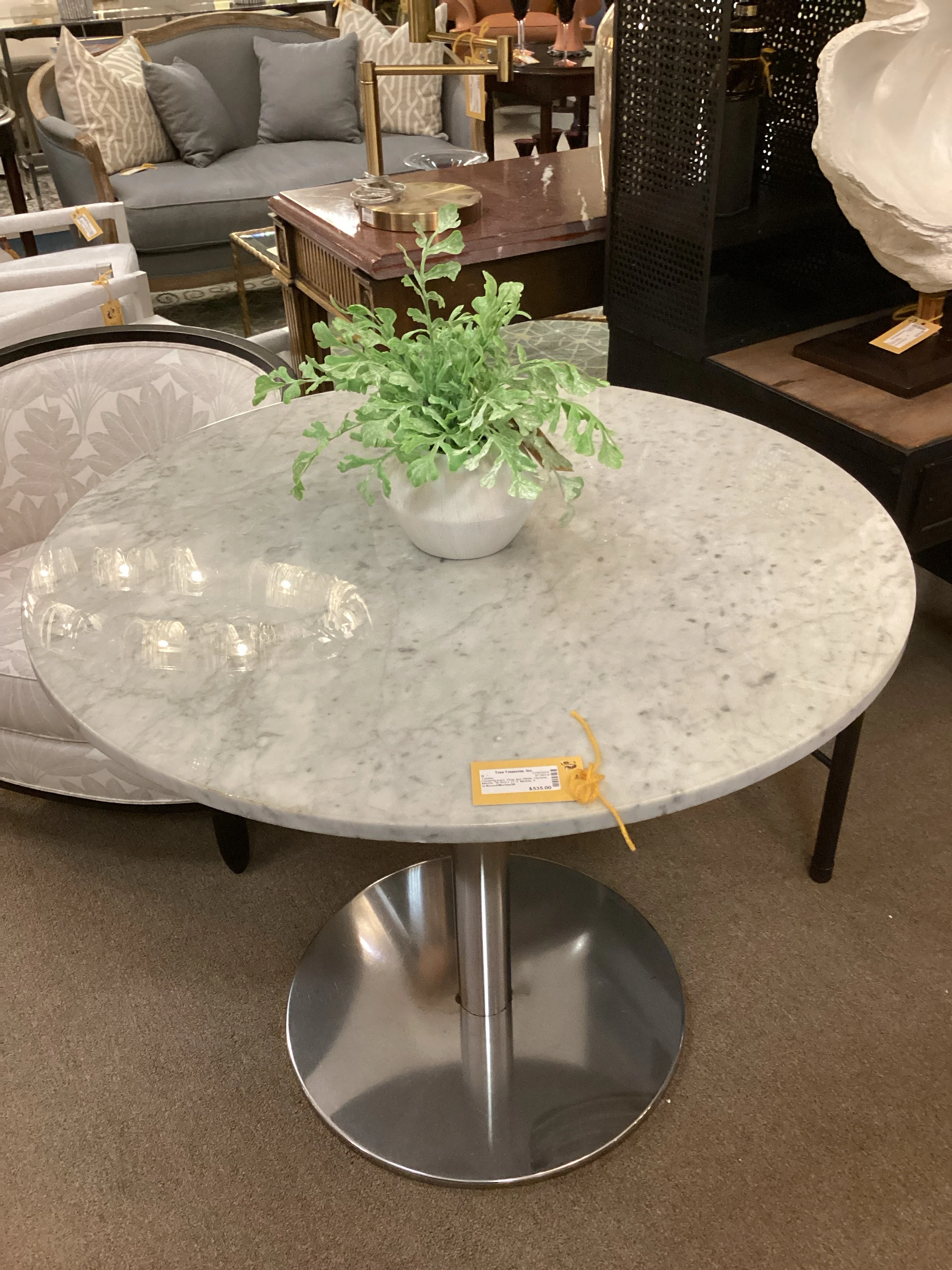 36 Inch Round Marble Top Chrome Base Bistro Table