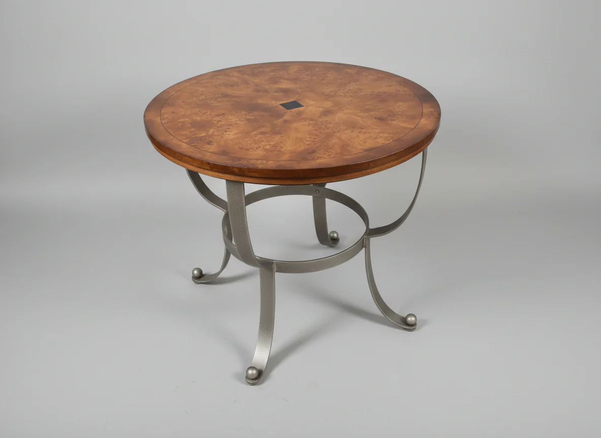 Baker Round Wood and Iron Accent Table