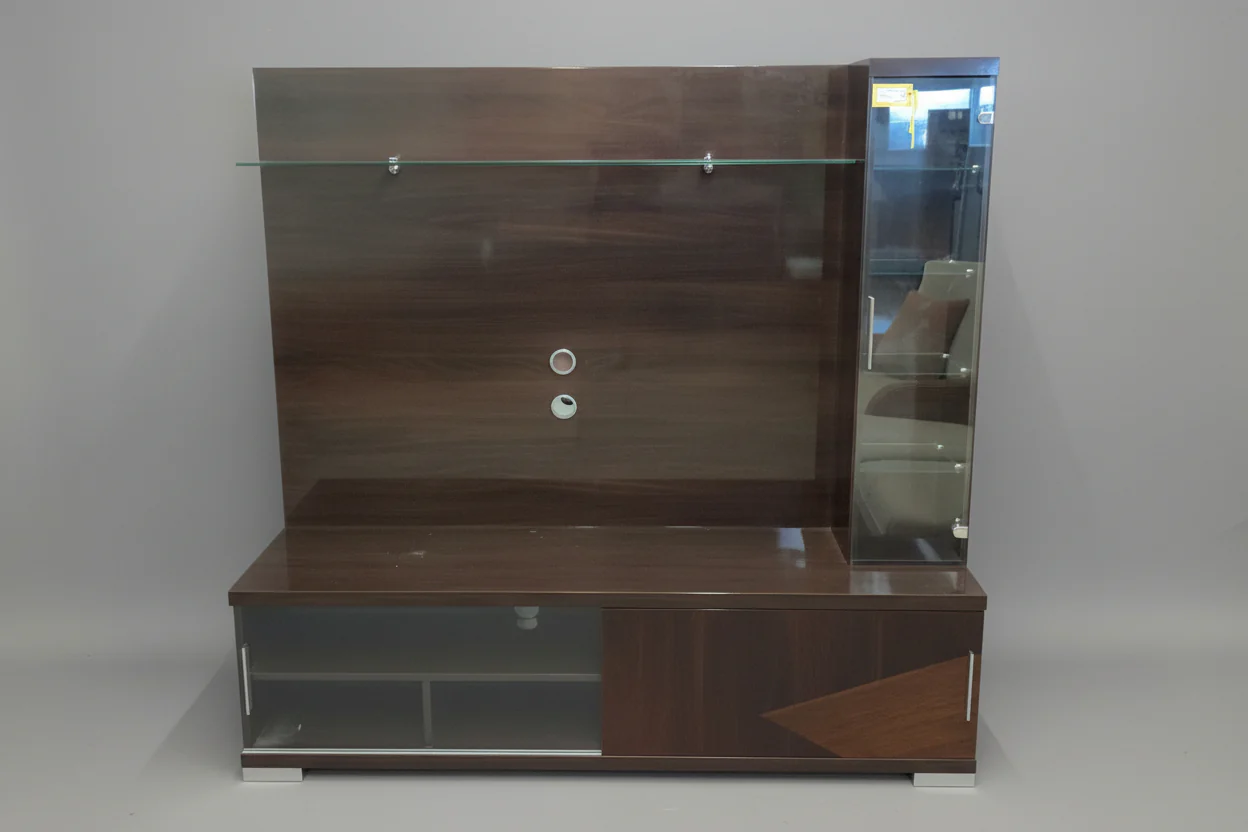 Brown Lacquer And Glass Wall Unit