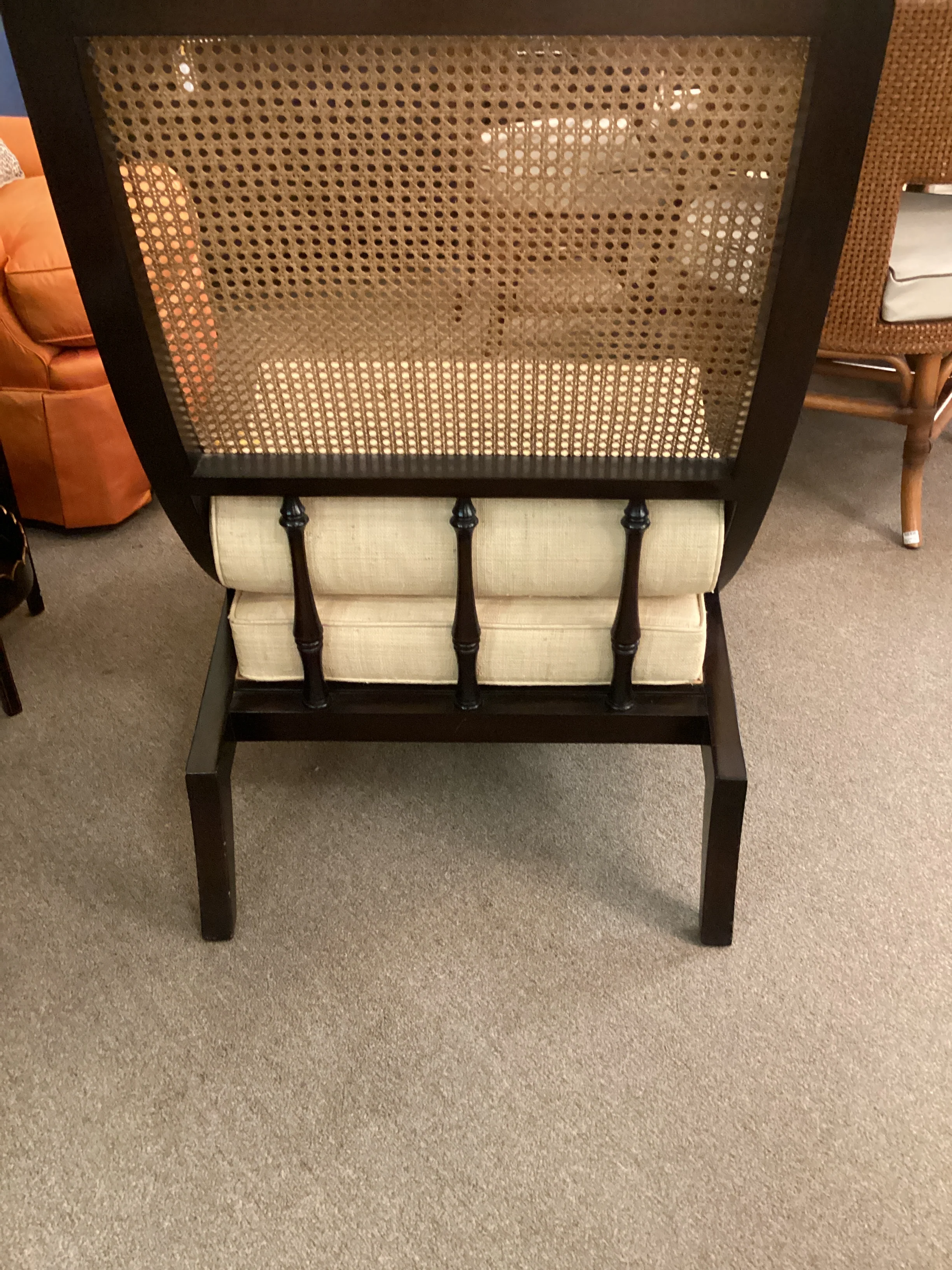 Dark Wood Framed Caned Back Chair with Pillow - Image 3