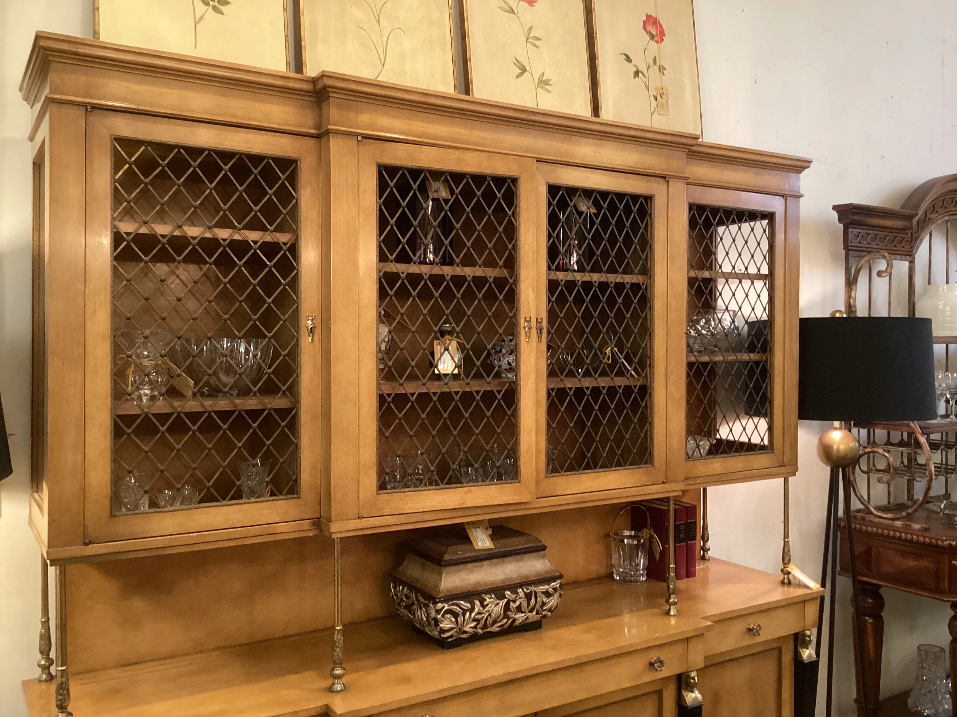 Light Wood 4 Door Iron and Sphinx Detail China Cabinet - Image 3