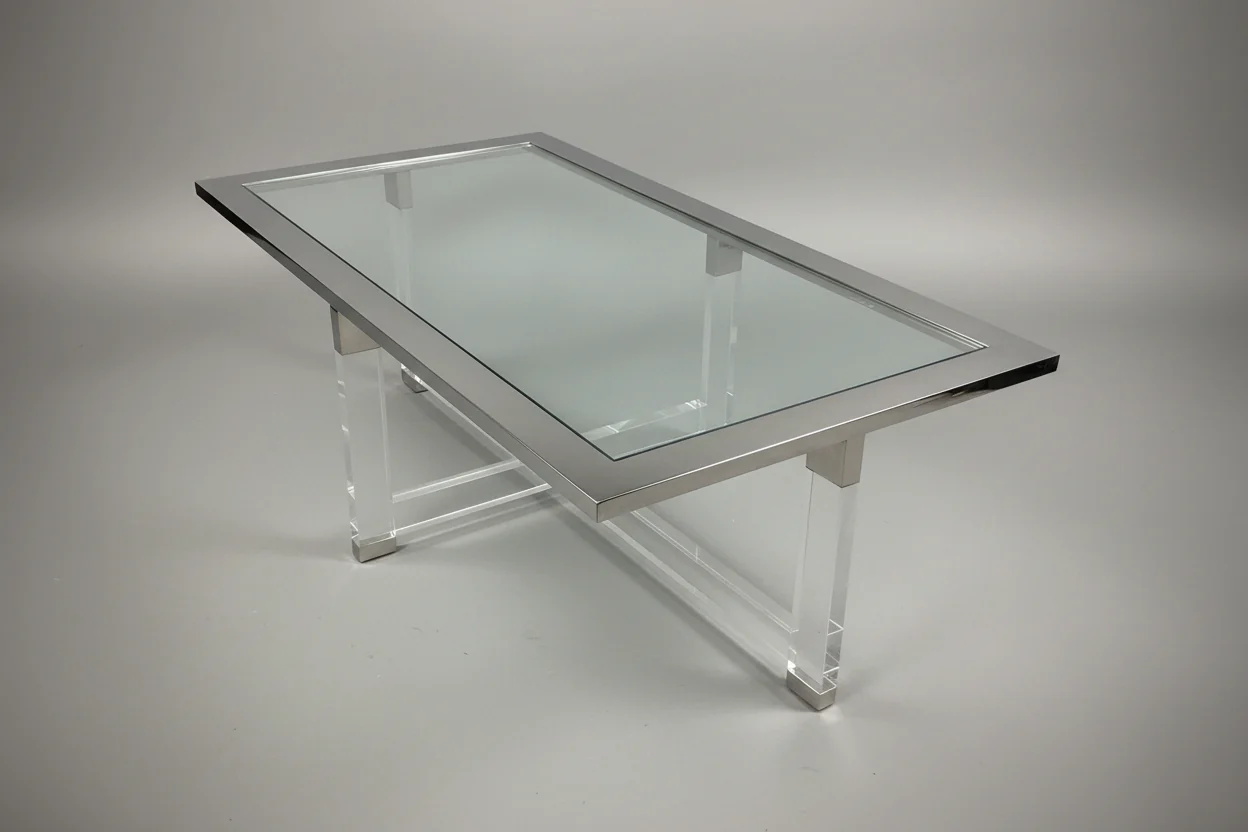 Lucite Chrome And Glass Coffee Table