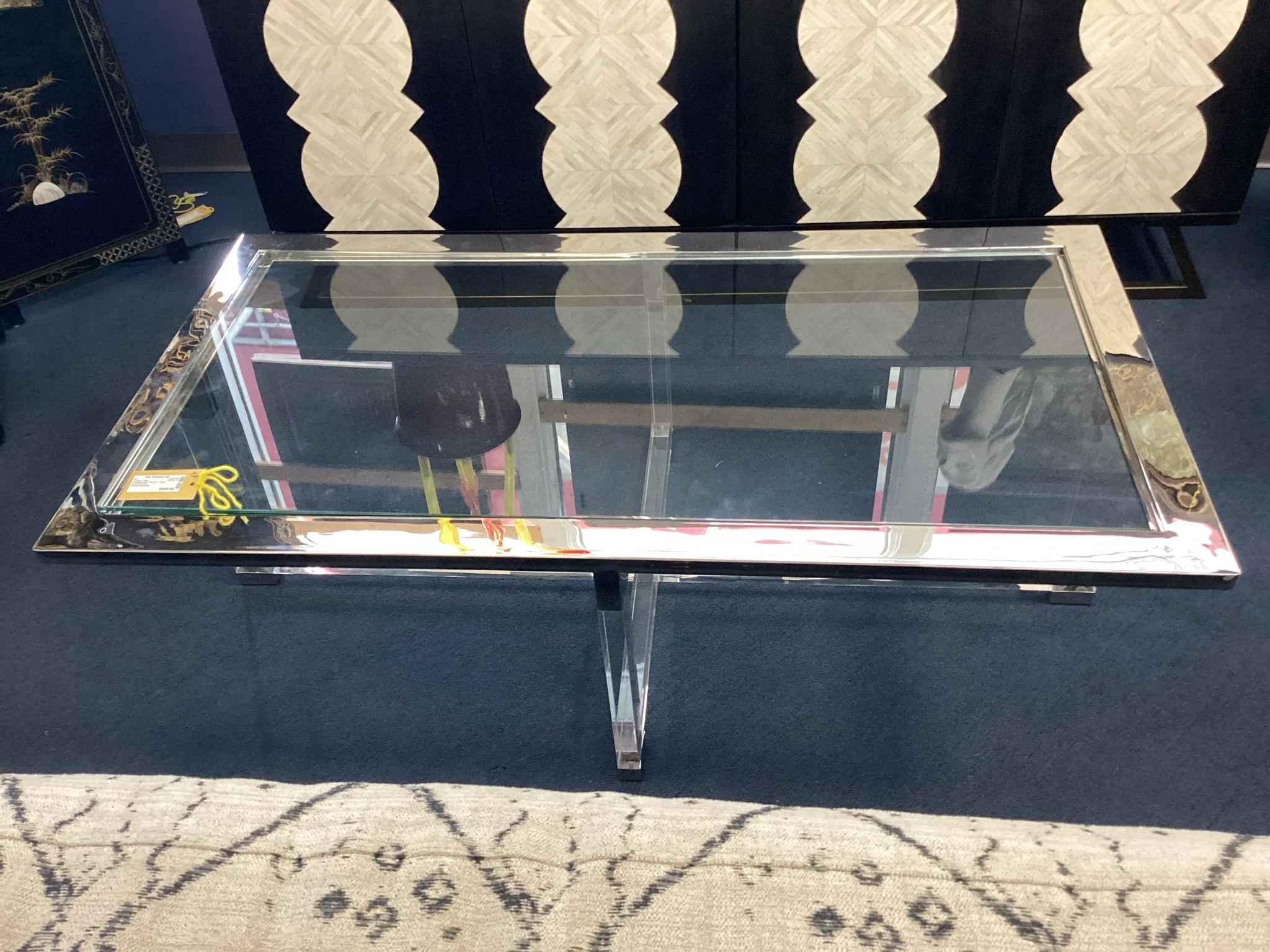 Lucite Chrome And Glass Coffee Table - Image 2