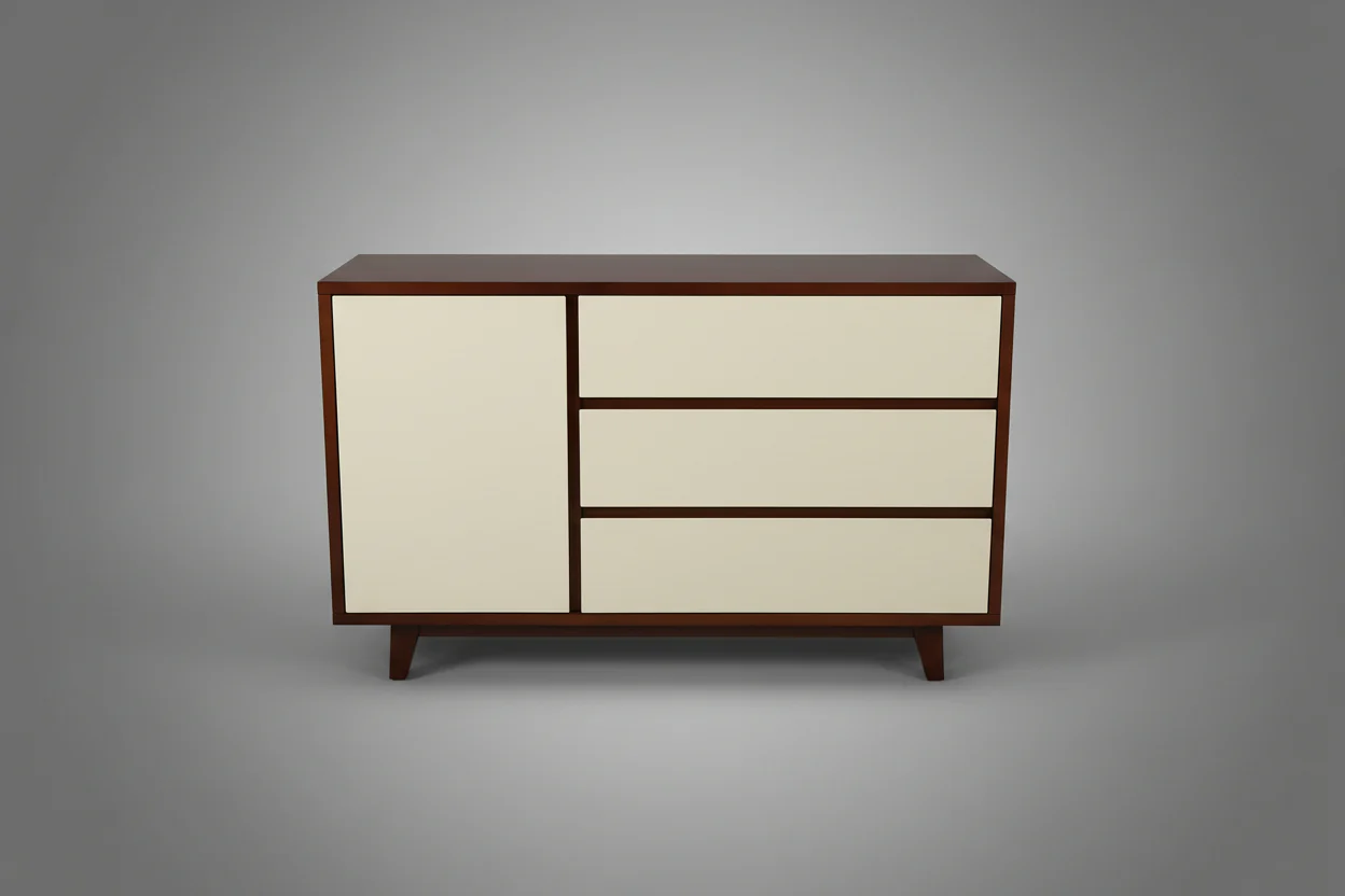 Medium Wood And Cream Buffet With Three Drawers And One Door