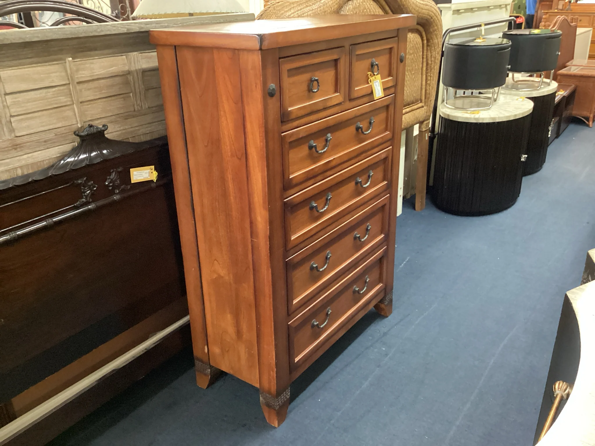 Medium Wood Highboy Dresser With Six Drawers - Image 2