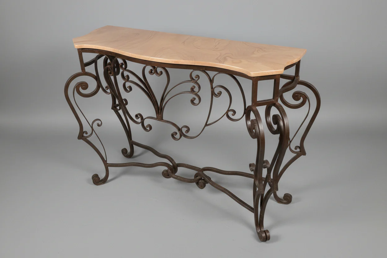 Metal Base Stone Top Console