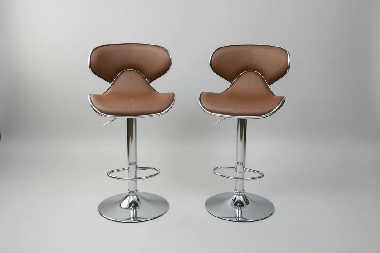 Pair Brown and Chrome Counter Stools