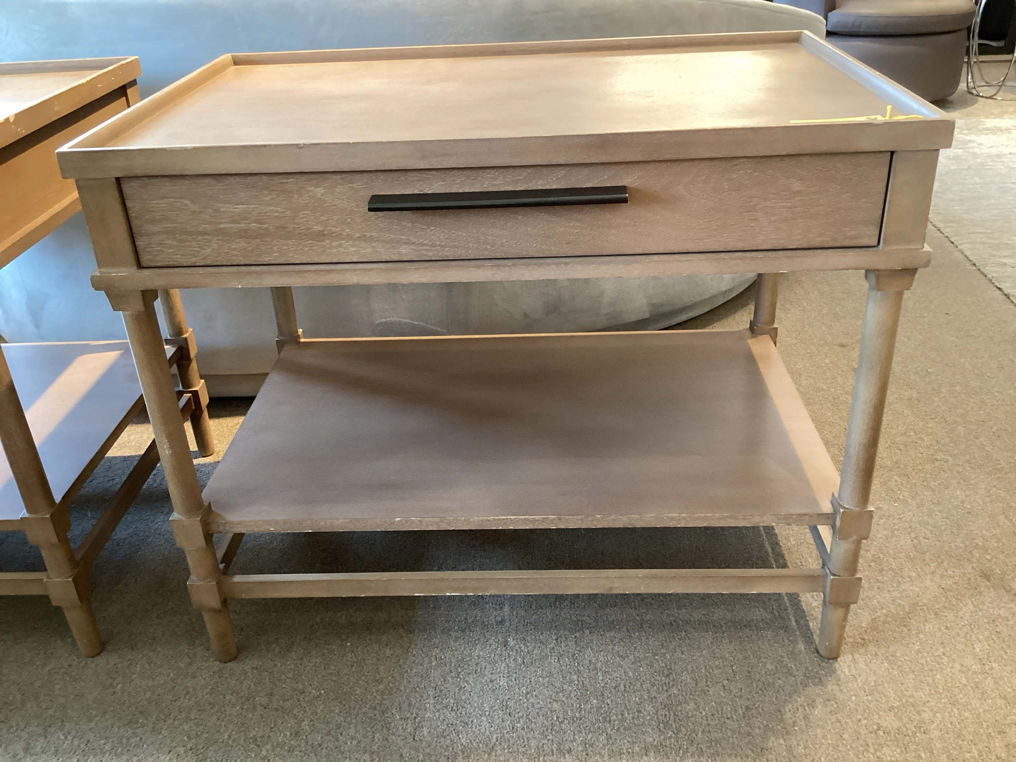 Pair Holly Hunt One Drawer Two Tier Accent Tables