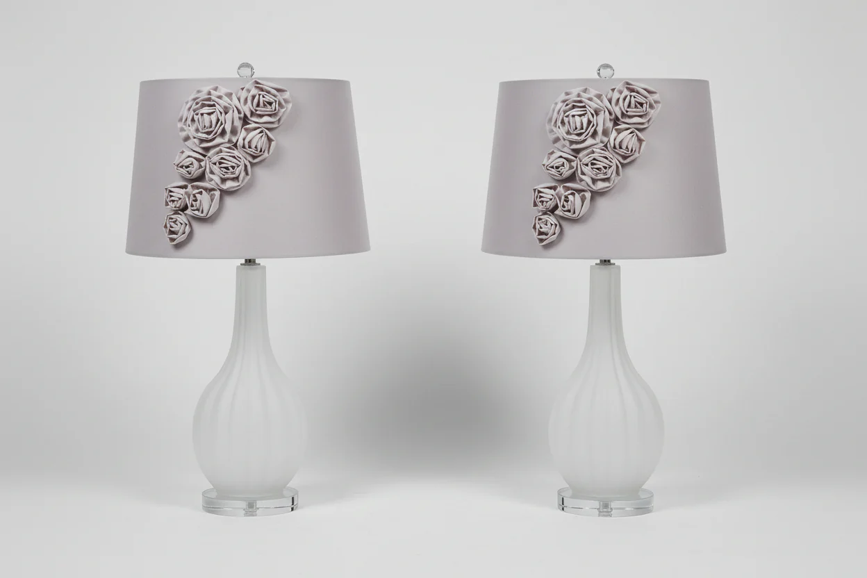 PAIR Pink Flower Shade Lamps