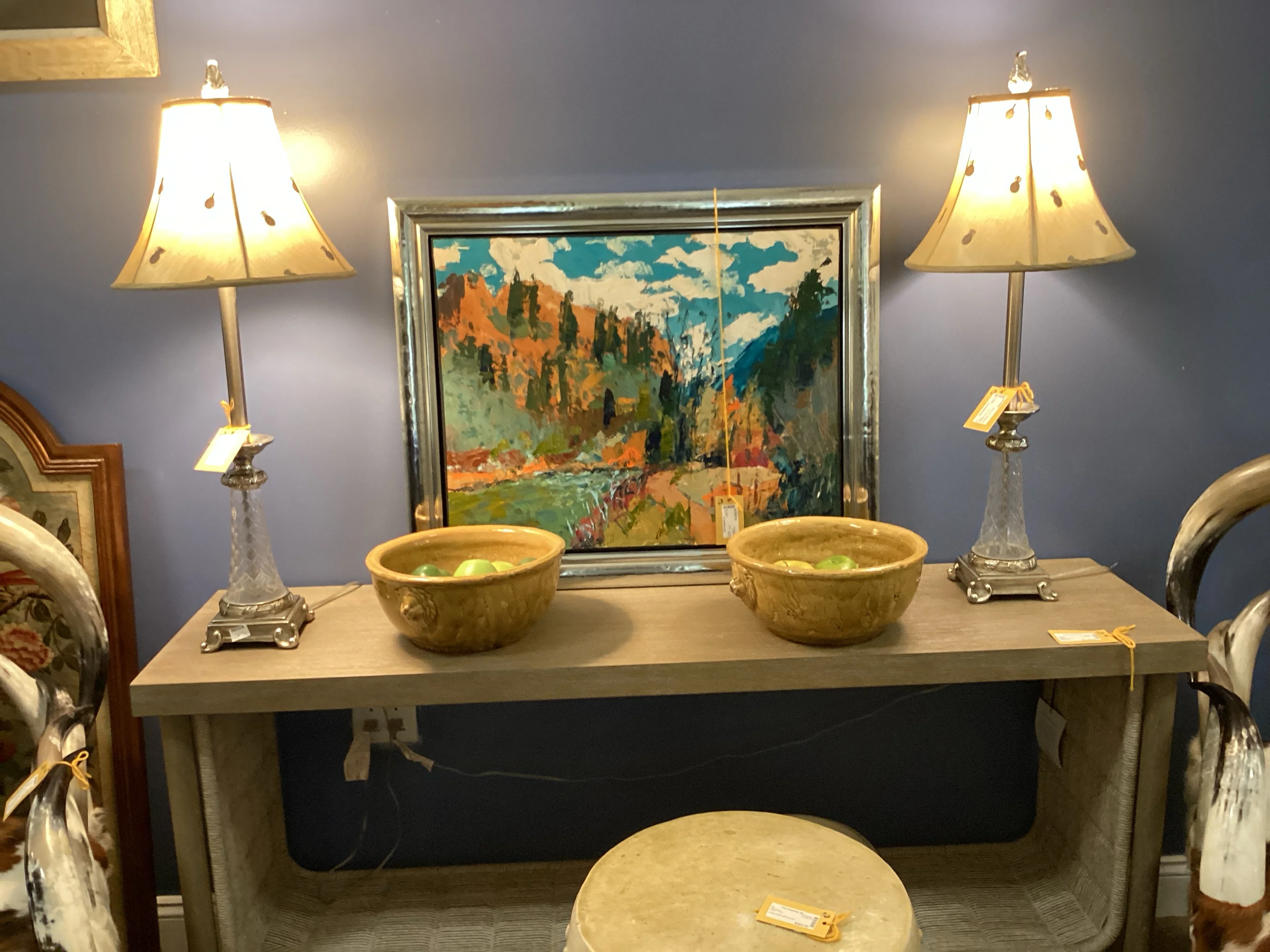 Pair Silver Tone Lamps - Image 2