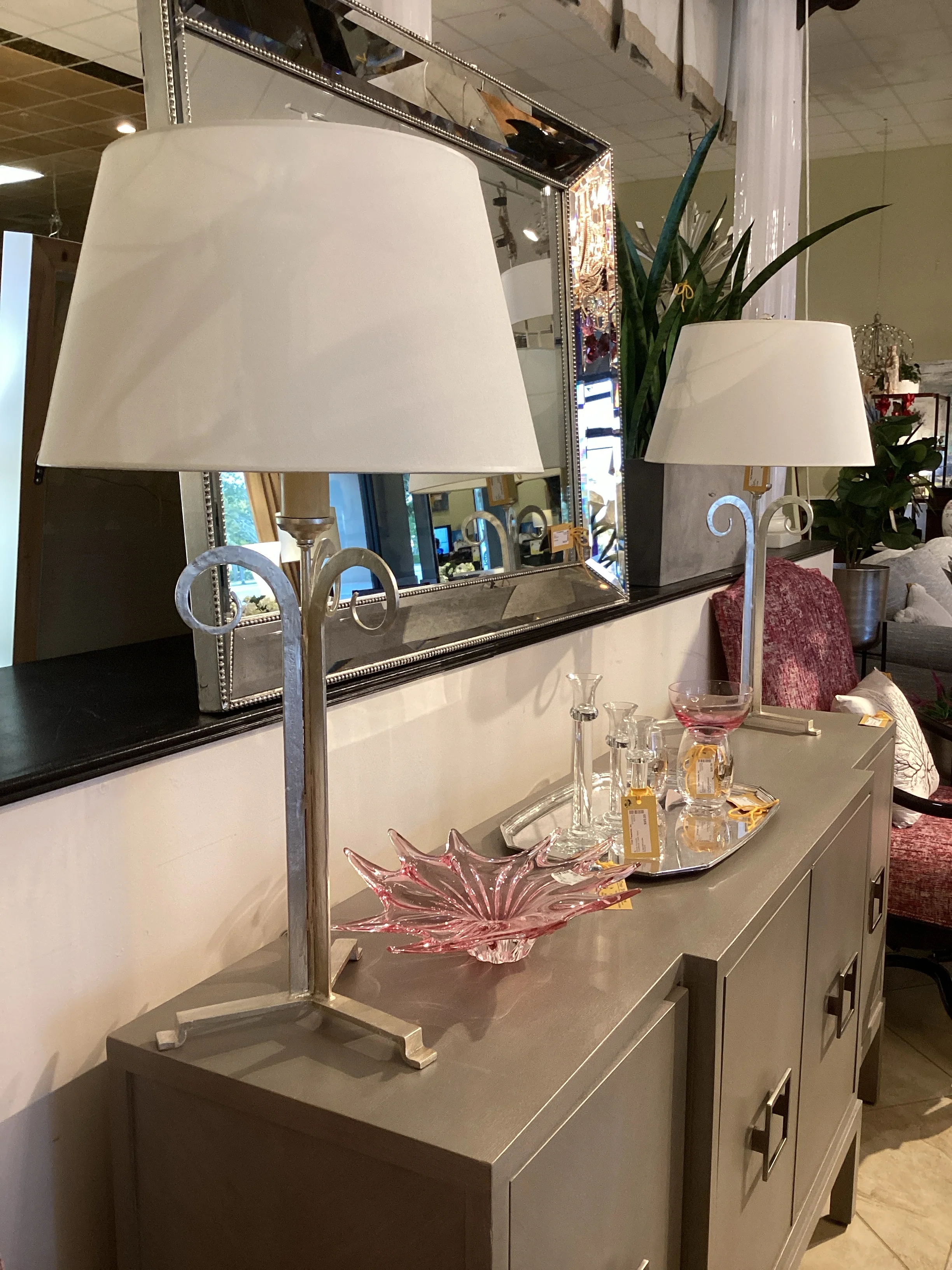 Pair Silver Tone Lamps - Image 3