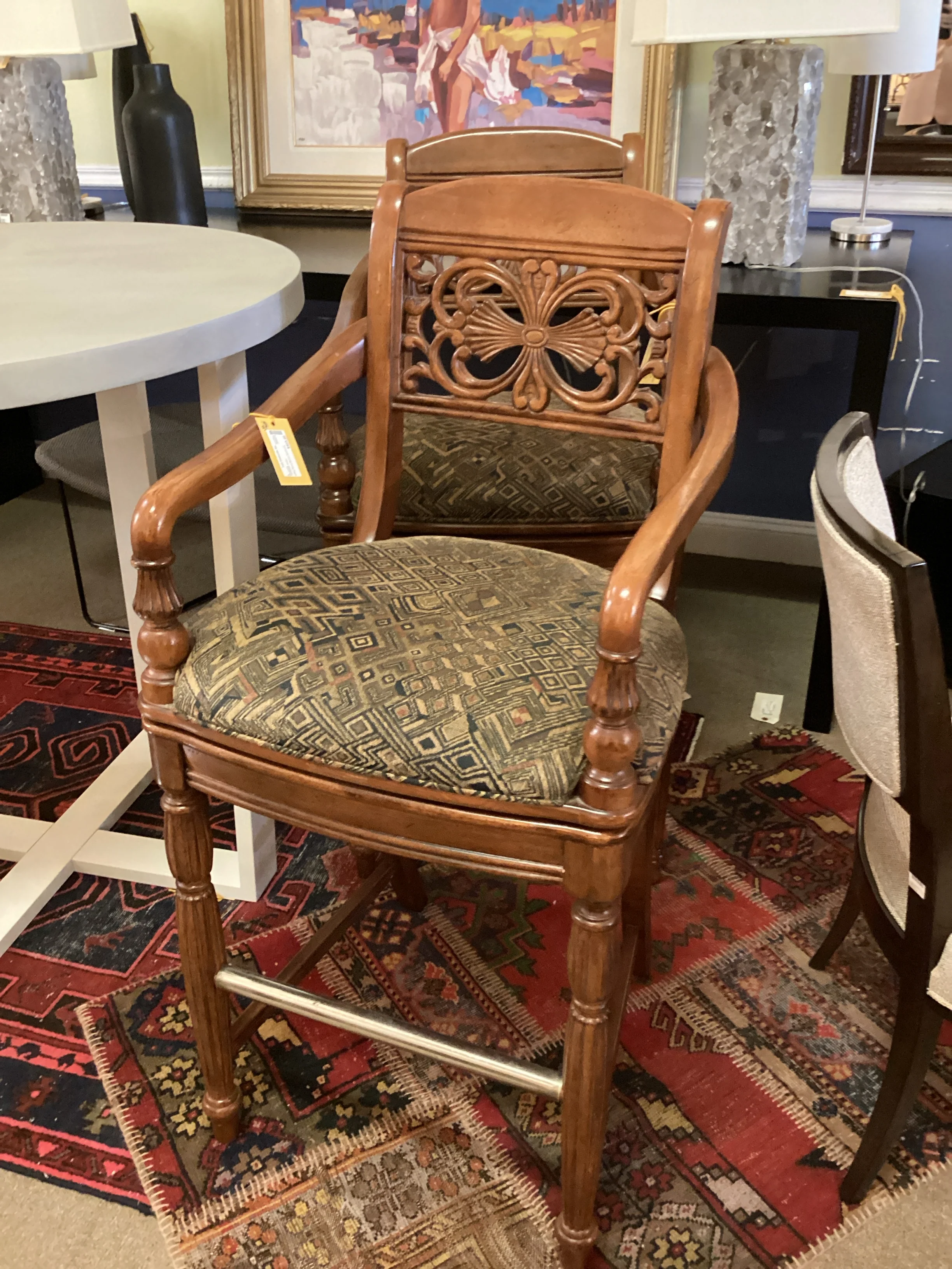 Pair Wood Brown Barstools