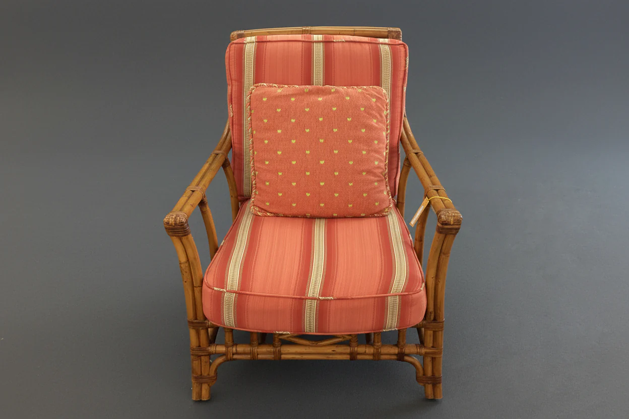 Red And Coral Bamboo Base Living Room Chair