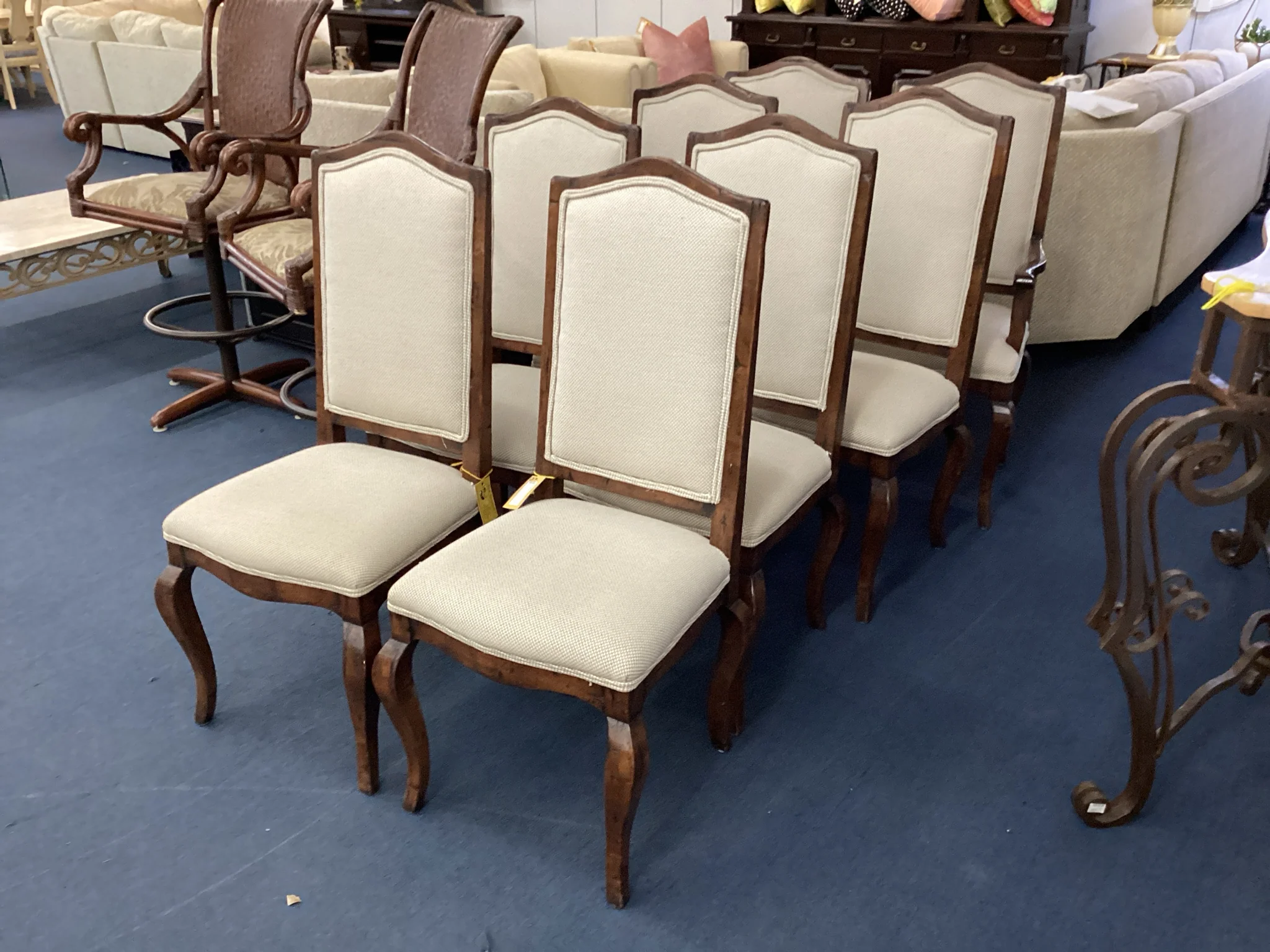 Set Of Four Cream And Dark Wood Dining Room Chairs - Image 2