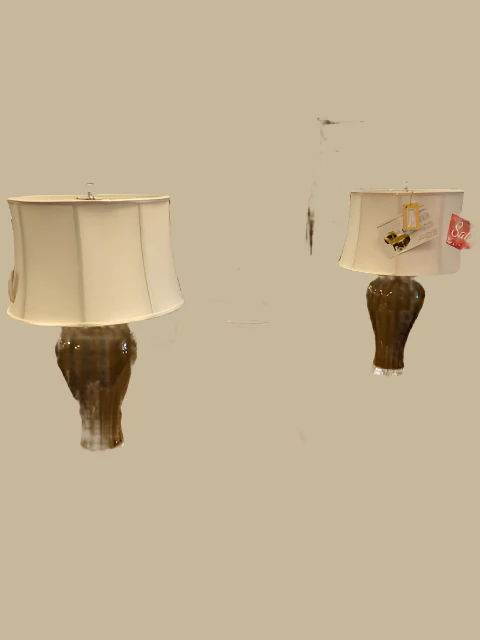 Striped Lamps On Lucite Base - Pair