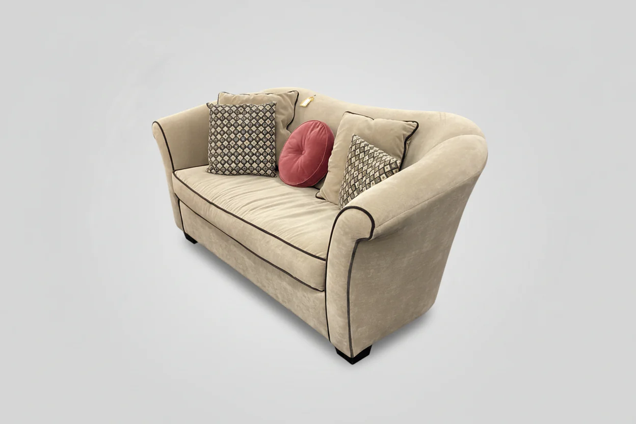 Taupe Living Room Sofa With Brown Piping