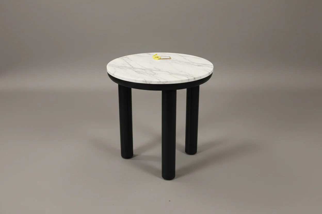 White And Grat Faux Stone Top Accent Table